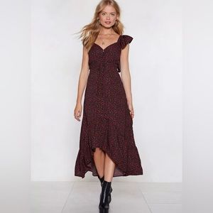 Nasty Gal Bloom Floral Midi Dress - Black/Red - 6